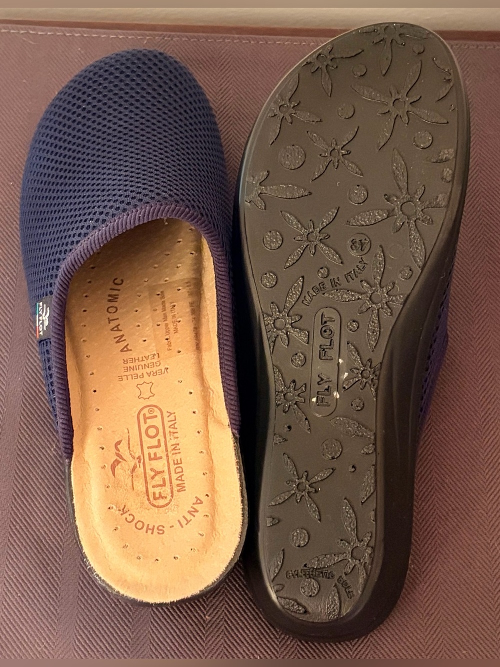 Fly Flot Women's Slip On Mules Size EU37 US 6.5 Blue Mesh Clogs Anti-Shock Italy - Picture 14 of 14